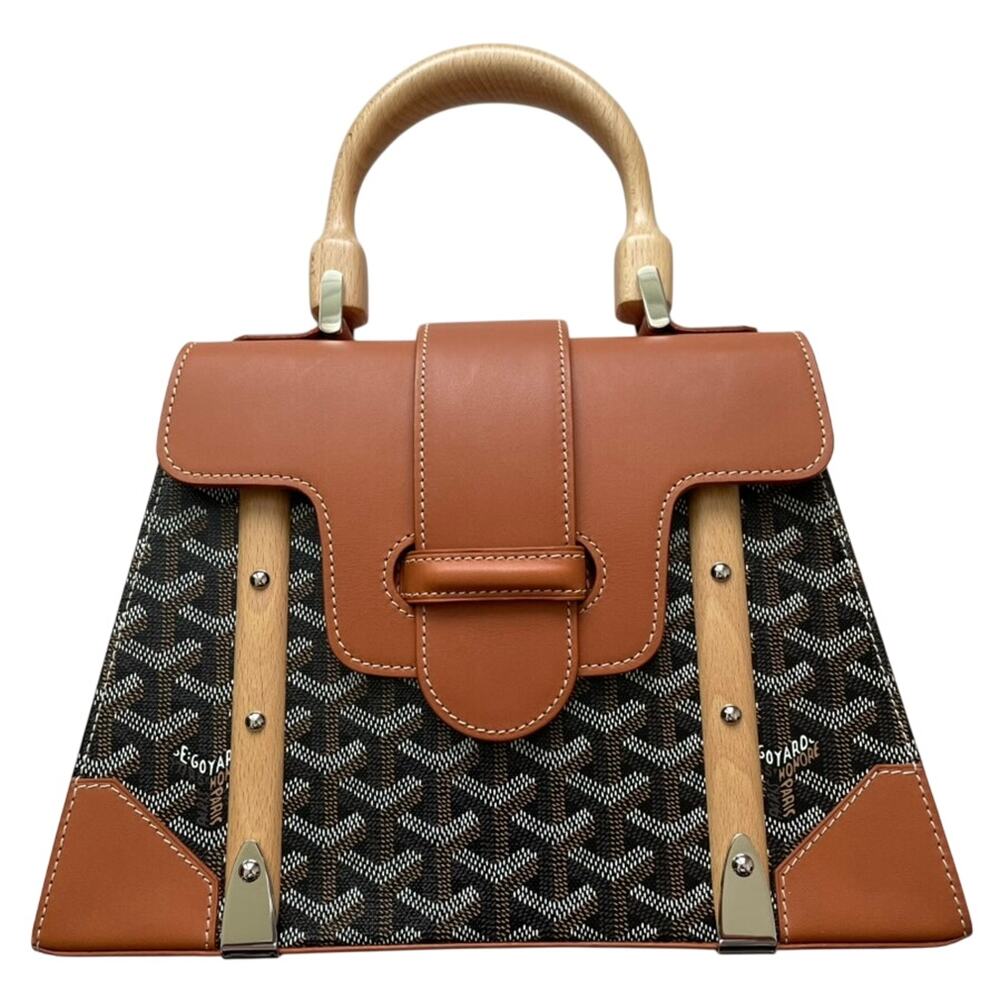 Goyard Saigon Top Handle Bag Coated Canvas with Leather PM Black Cinnamon